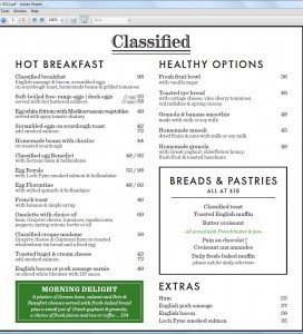 classified breakfast menu