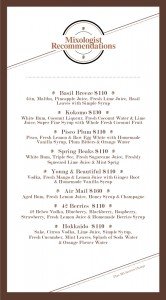 Common Room Drinks Menu Recommendations