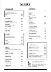 posto pubblico Dinner menu
